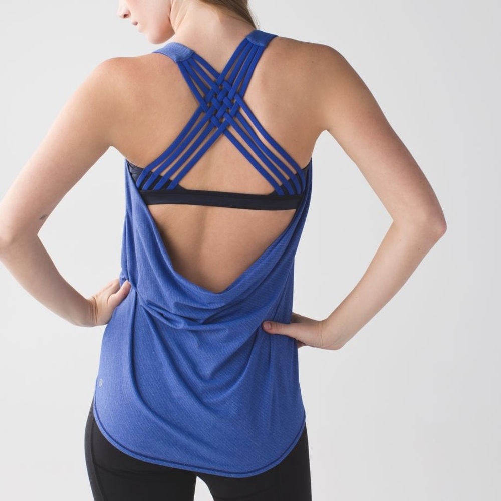 $64 lululemon Wild Tank Size 10 Heather Sapphire (Blue/Gray/Black) Built-in Bra